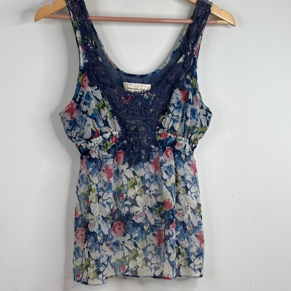 Abercrombie Babydoll Tank S Floral Y2K Crochet Lace Embroidered Preppy Boho 90s - Picture 1 of 11